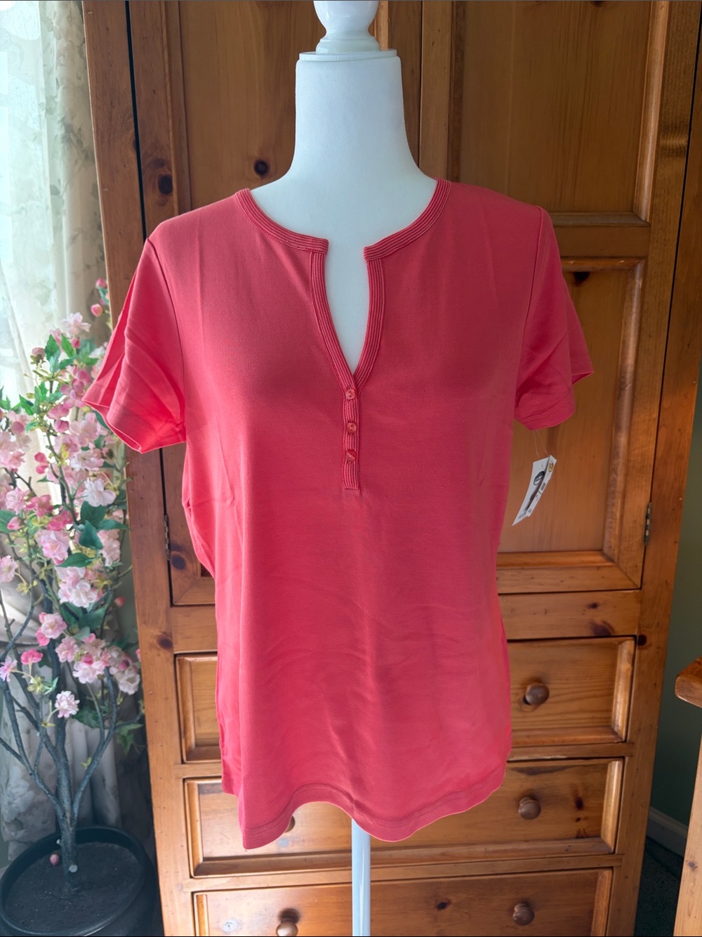 Talbots Terracotta Henley Split-Neck Tee